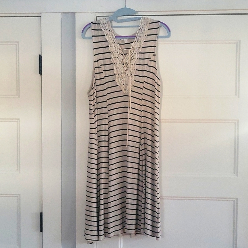 Charming Charlie striped sleeveless dress w embroidered V neck sz XL
